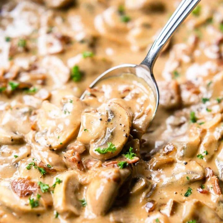 Creamy Garlic Mushrooms & Bacon Recipe